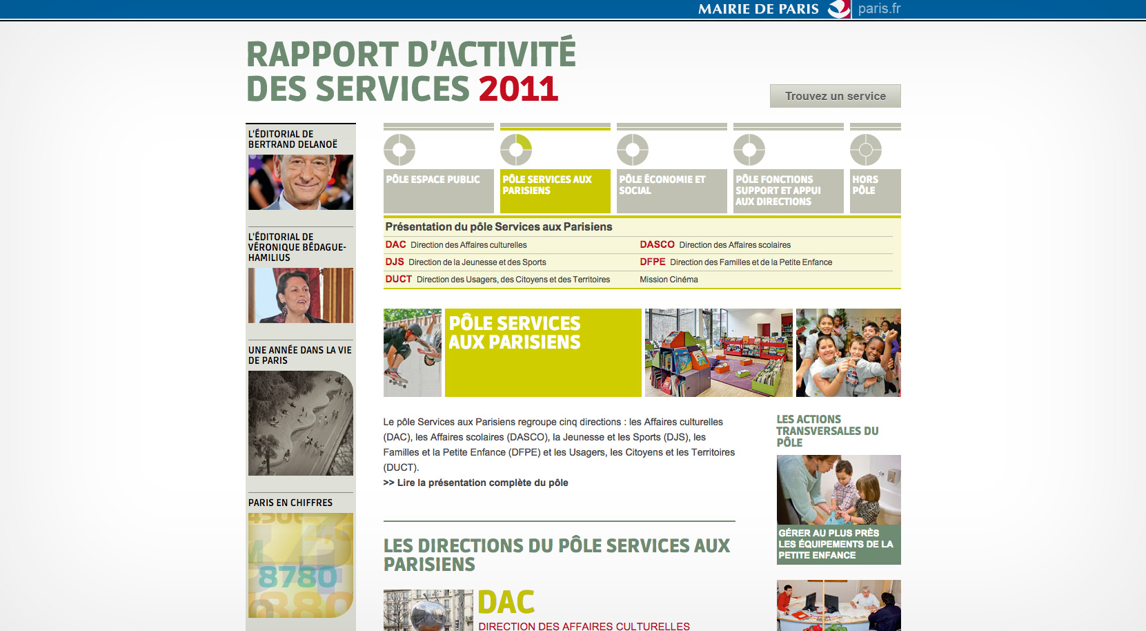 Rapport d'activité de la ville de Paris - Page de section