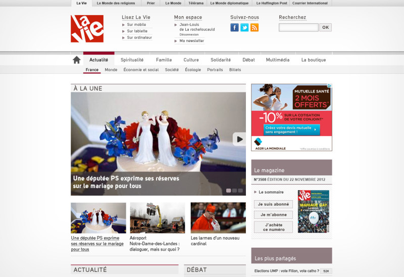 Homepage du site La Vie